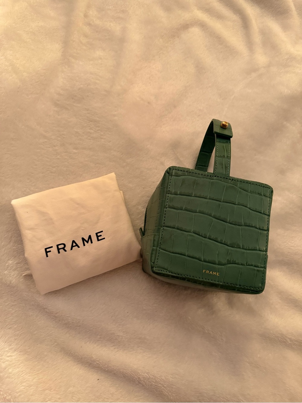 Frame Denim Green Croc-Embossed Leather Cube Bag